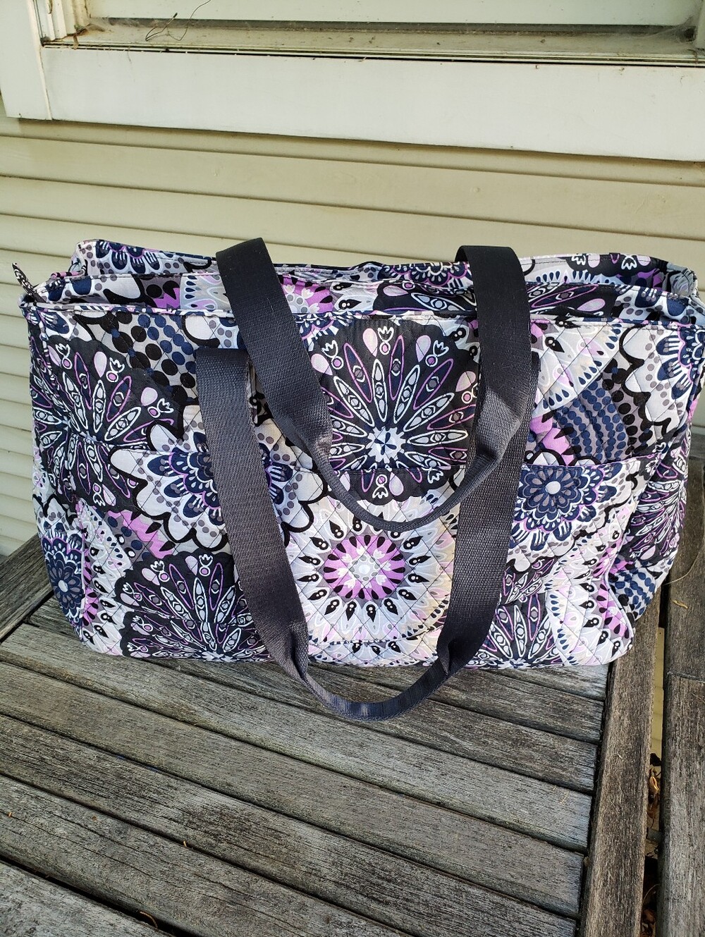 Vera Bradley Knollton Quilted Floral Mandala Tote Bag - Black, White & Purple
